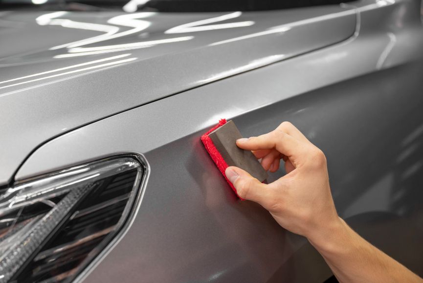 car paint scratch repair with a professional finishing pad